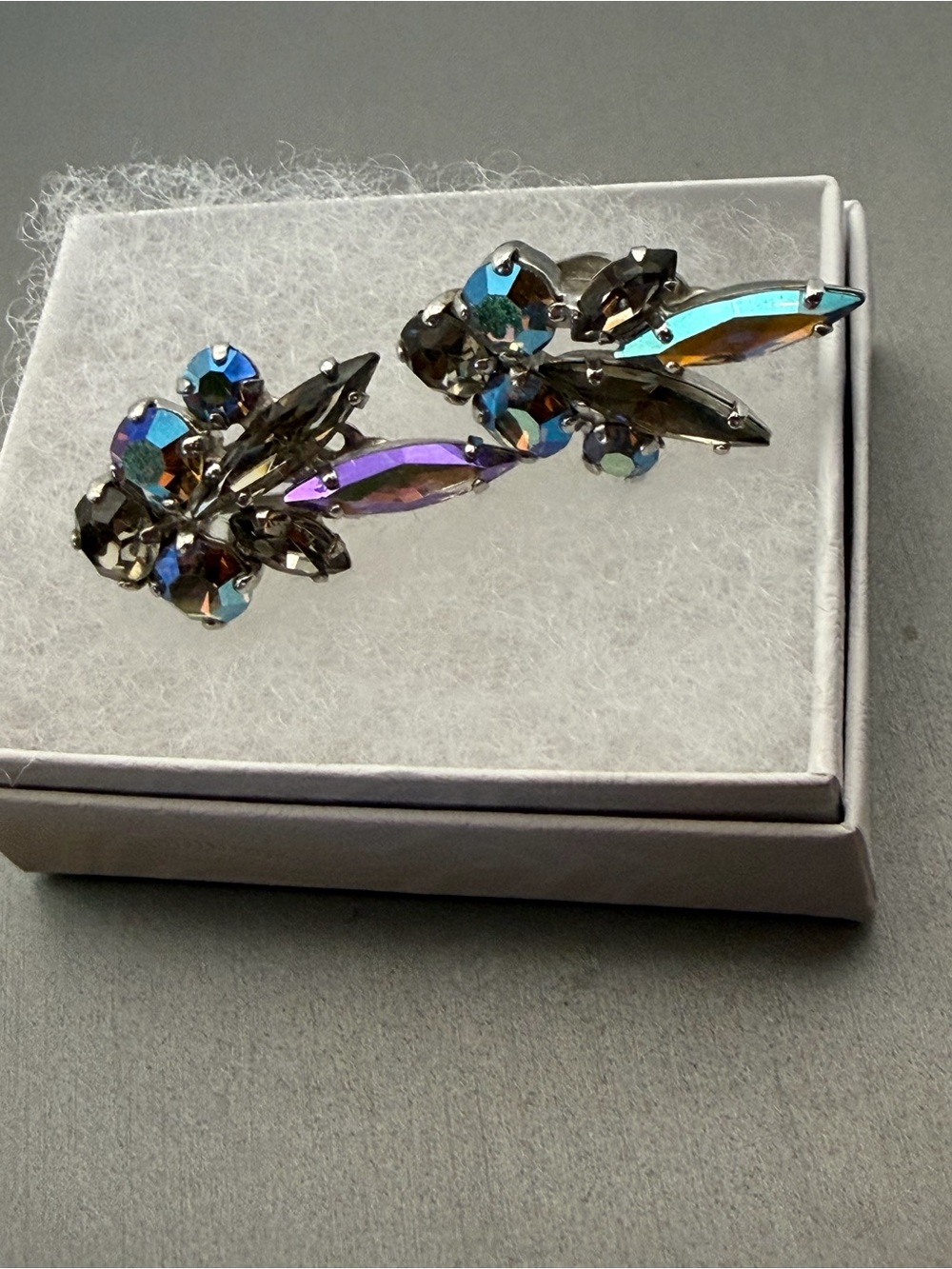Sherman Smoky AB Crystal Cluster Earrings - Blue & Purple Vintage